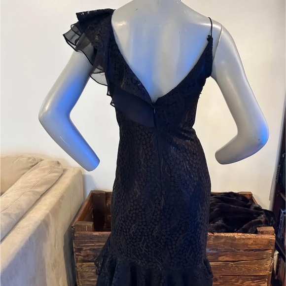 Black Ruffled and Lace Cocktail Dress - Picture 9 of 10